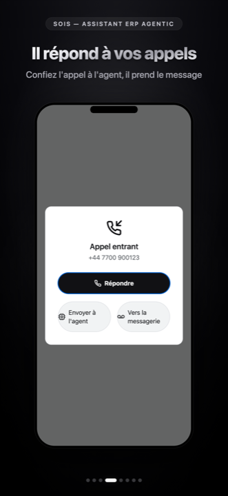 Sois répond à un appel entrant et le transmet à votre agent